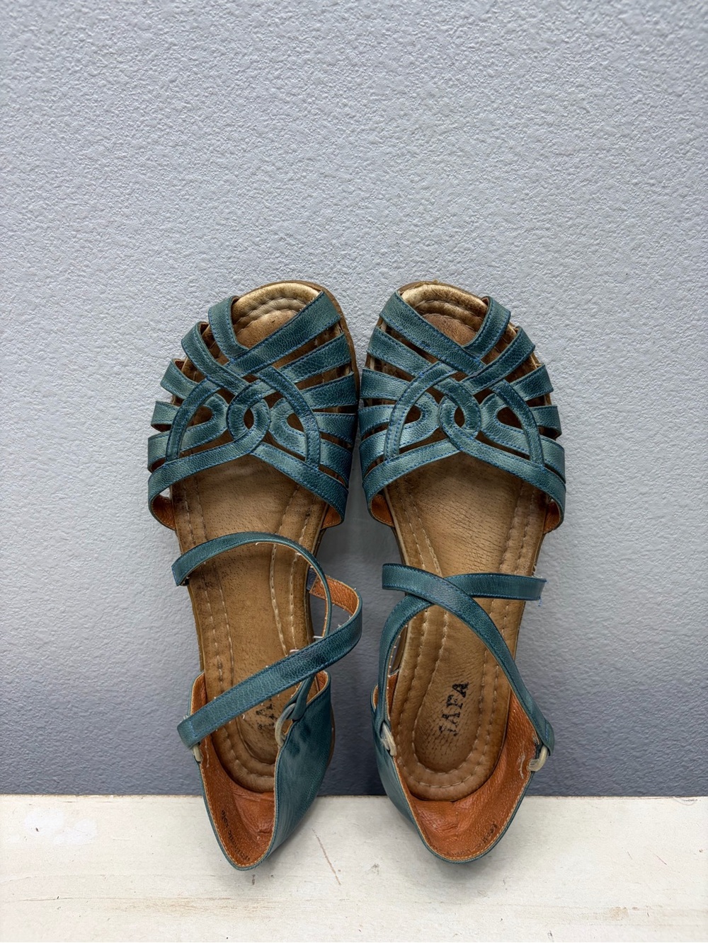 Jafa Blue Leather Cross Strap Sandals Size 38 - Picture 6 of 8